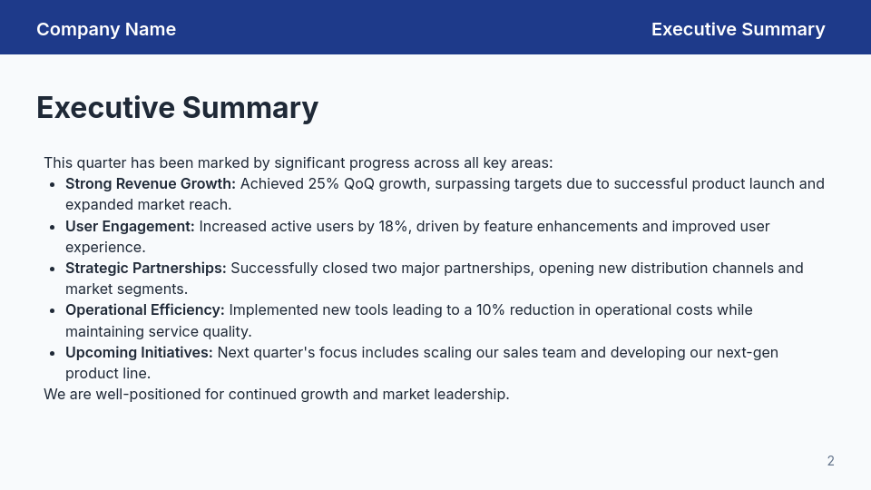 Board Update: Growth & KPI Briefing